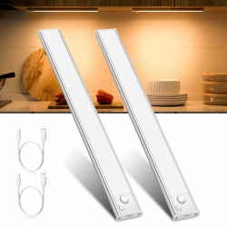 Unterbauleuchte Küche Led Schrankbeleuchtung Bewegungsmelder - Warmweiß 2 Stück 30 CM Licht USB Aufladbar Innen Batterie Aufladbar Led Schrank Leiste Lampe für Kleiderschrank Unterschrank Küchen 30CM-2 Stück Warmweiß