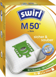 Swirl M 50 EcoPor Staubsaugerbeutel (4 Beutel), reißfeste Staubbeutel für alle Miele Staubsauger mit Beutel, 99,9 % Filterung von Hausstaub & allergenem Feinstaub