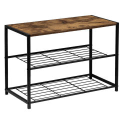 WOLTU Schuhbank Schuhregal mit Sitzfläche Badregal Schuhablage Schuhkommode Schuhständer Organizier Sitzbank mit 2 Ablagen für ca. 6 Paar Schuhe, Holz Metall SR0051dc 63x30x43cm Schwarz + Holzoptik Vintage