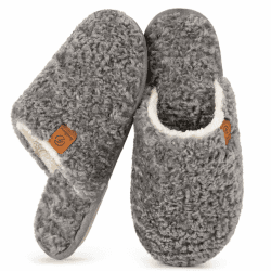 EverFoams Damen Scuff Hausschuhe Gemütlich Weiches Flauschiges Kunstalpaka Memoryschaum Leichte Rutschfeste Pantoffeln 38/39 EU Grau