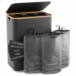 Wäschekorb mit Deckel, 160L Extra große Wäschekorb 3 Abschnitt schmutzige Kleidung Hampers für Wäsche geteilt Wäschekorb Veranstalter für Schlafzimmer, eisenhaltig 160L Dark Grey