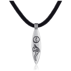 DonDon Herren Lederkette Leder Halskette 50 cm mit Edelstahl Anhänger Drache Thor Hammer Zahn Totenkopf Löwe und vielen weiteren Yin Yang Board