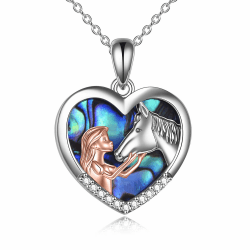 YFN Mädchen und Pferd Halskette für Mädchen Sterling Silber Pferdeschmuck Pferd Geschenke für Frauen Nature Abalone Shell