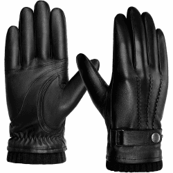 BISON DENIM Herren Lederhandschuhe Warm Kaschmirfutter Winddicht Handschuhe Touchscreen-Funktion Schwarz XL