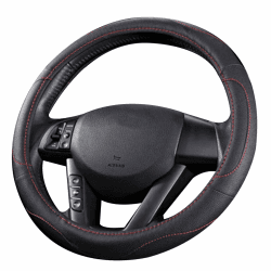 Coofig Auto Lenkradbezug aus Microfiber Leder, Langlebig, A Atmungsaktiv, Passend für die Meisten Autos, Warm im Winter, Universal Größe Lenkradhüllen 38cm (15 Zoll) 2 Schwarz