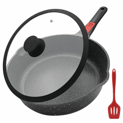 AIKENBBKK Pfanne mit Deckel Antihaft Bratpfanne 28 cm, 4.3L Wokpfanne mit Abnehmbarer Griff, Geeignet für alle Herdarten, Backofen und spülmaschinenfest (Schwarz) Schwarz 28cm