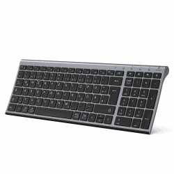 iClever Bluetooth Tastatur, Kabellose Tastatur mit 3 Bluetooth Kanälen, Funk Tastatur wiederaufladbar, für Windows PC/Chrome/Mac - Graphit, Deutsches QWERTZ-Layout grau und schwarz