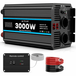 OLTEANP Wechselrichter 12V auf 230V Reiner Sinus 3000W Spannungswandler Umwandler Inverter mit EU Steckdosen und USB-Port -Fernbedienung und LED-Anzeige Für Wohnmobil Wohnwagen, Camping PSW-3000W