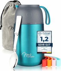 Milu® Thermobehälter 450, 650ml | Edelstahl Warmhaltebehälter | Essensbehälter | Speisegefäß Babynahrung | Essen warmhalten Behälter | Thermo Lunchbox | Müsli to go | Grün, 650ml Grün 650 ml