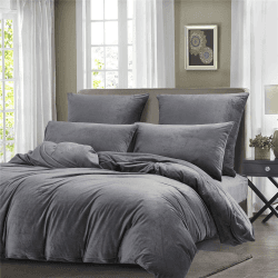 Boqingzhu Flanell Winter Bettwäsche 200×220cm Plüsch Biber Grau Warm Kuschelig Flauschig Bettwäsche Teddy Fleece Samt Cashmere Touch Bettbezug 200×220cm mit Reißverschluss Plüsch Grau 200 x 220 cm+80 x 80 cm x 2