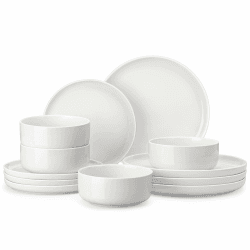 MALACASA, Serie LUNA, 12-teilig Weiß Porzellan Tafelservice Kombiservice Geschirrset, je 4 Speiseteller, Dessertteller, Müslischalen für 4 Personen Geschirrset 12 Tlg Weiß
