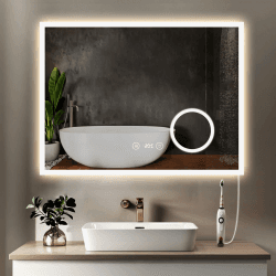 YOLEO Badspiegel mit Beleuchtung, LED Spiegel Wandspiegel mit Steckdose, Badezimmerspiegel LED Beschlagfrei, 3 einstellbare Lichtfarbe (Schminkspiegel+Uhr+Steckdose+3 Lichtfarbe, 80x60cm) Schminkspiegel+uhr+steckdose+3 Lichtfarbe 80x60cm