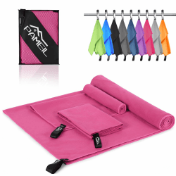 Pameil Mikrofaser Handtuch 3er Set (160x80cm Groß Badetuch +2 Stück 80x40cm Klein Handtuch), Reisehandtuch Schnelltrocknend Microfaser Handtücher für Fitness Sauna Rose Rot