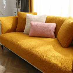 SHANNA Dicker Lamm Imitat Überwurf Kissenbezug, Flauschige Weiche Dekorative Quadratische Kissenbezüge Plüschhülle, Staubdichte Kissenbezüge für Wohnzimmer Sofa Schlafzimmer (Gelb, 30 x 50 cm) 30x50cm/Kissenbezug Lamm Imitat Gelb