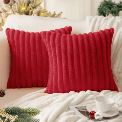 mosayt Weihnachts Kissenbezug 45x45 rot Fell Plüsch 2er Set weich flauschig Boho Deko Weihnachten Sofa Kissenbezüge Kissenhülle Dekokissen Couchkissen Sofakissen Wohnzimmer Winter Home Decor Stuhl 45 x 45 cm, 2 Stück Rot