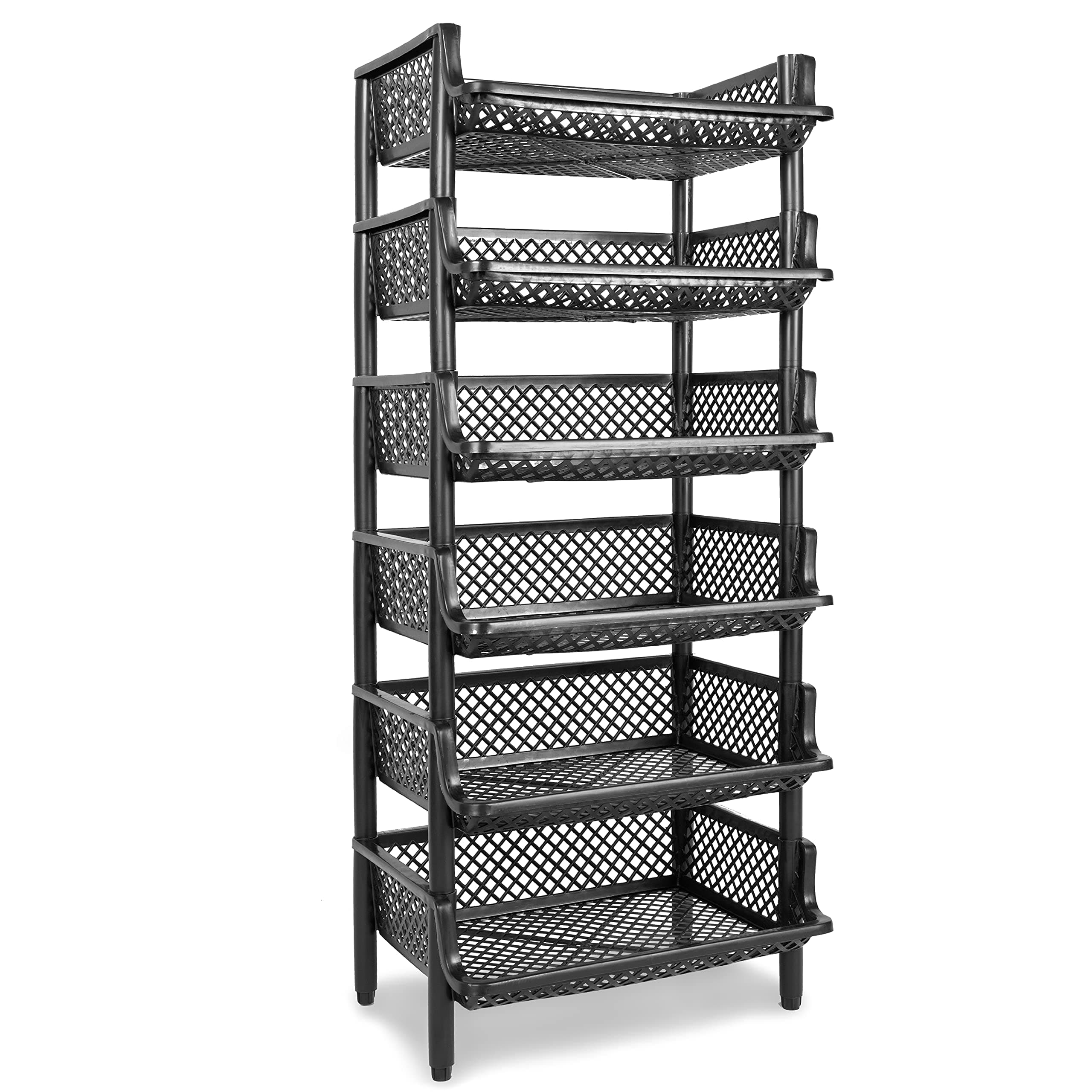 ARTECSIS Korbregal aus Kunststoff stapel-/erweiterbares Stecksystem als Stapelregal, 6 Regalelemente in schwarz