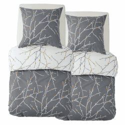 BEDSURE Bettwäsche 135x200 4teilig Baumwolle - Bettwäsche-Sets Grau Bettbezug 2er Set mit 2 Kissenbezüge 80x80 cm, Bettwäsche Warm mit Reißverschluss Zweige Muster 135 x 200 cm 4 teilig Grau/ Beige/ Orange