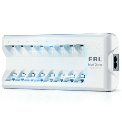 EBL Akku Ladegerät AA AAA Ladegerät für 1,2V Mignon AA, Micro AAA, NI-MH NI-Cd wiederaufladbar Batterien 8-Ladeplatz mit LED Anzeige, EBL C9042W C9042W Ladegerät