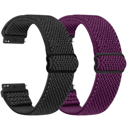 SHIJZWD Elastische Uhrenarmbänder 16mm 18mm 20mm 22mm Armband mit Schnellverschluss, Verstellbares Dehnbares Nylon Loop Sport Atmungsaktive Ersatzarmband für Herren Damen Schwarz+Lila 22mm