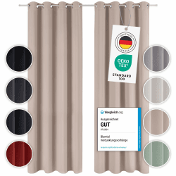 Blumtal Verdunklungsvorhänge 2er Set - Thermovorhang Kälteschutz - Vorhang Blickdicht mit Ösen - Gardinenschals mit Schlaufen - Gardinen 215x132cm - Gardienenschalset 2er - Blackout Vorhang Taupe