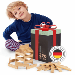 Laleni Holzbausteine Natur 220 Stück aus 100% unbehandelter Kiefer | Bausteine Holz | Holzklötze für Kinder | Holzklötzchen zum Spielen mit Box | Holzspielzeug | Bauklötze Holz | Holzstäbe zum Basteln Natur 220 Steine