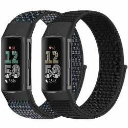 Bcuckood 2Stück Nylon Loop Armband Kompatibel mit Fitbit Charge 6/Fitbit Charge 5 für Damen Herren, Nylon Ersatzarmband Sport Solo Loop Uhrenarmband für Fitbit Charge 6/Fitbit Charge 5 Dunkel Schwarz+Traubenviolett