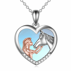 YFN Mädchen und Pferd Halskette für Mädchen Sterling Silber Pferdeschmuck Pferd Geschenke für Frauen Silver-Horse Necklace
