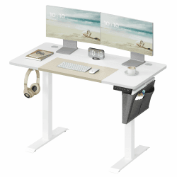 SONGMICS Höhenverstellbarer Schreibtisch elektrisch, 60 x 120 x (72-120) cm, stufenlos verstellbar, gespleißte Platte, Memory-Funktion mit 4 Höhen, basisweiß-beige LSD015W01 60T x 120B x (72-120)H cm Basisweiß + Beige