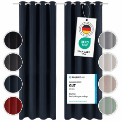 Blumtal Verdunklungsvorhänge 2er Set - Thermovorhang Kälteschutz - Vorhang Blickdicht mit Ösen - Gardinenschals mit Schlaufen/Thermovorhang - Gardinen 160x132cm - Kälteschutzvorhang - Vorhang Blau