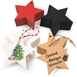 Alintor 100stk. Stern Geschenkanhänger Weihnachten, Weihnachtsanhänger mit 20m Schnur, Perfekt für Likörflaschen, Stempel, Marmeladendeckchen, Geschenktüten, Geschenkband (Rot/Schwarz/Braun/Weiß)
