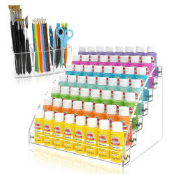 VASZOLA 7 Schichten Farbaufbewahrung Organizer und Pinselhalter, Acrylfarbenständer, Ölfarbenröhren, Tintenflasche, Farbwerkzeug, Aufbewahrungshalter mit 3 Fächern, Pinsel-Organizer (ohne Perle) Einfachheit