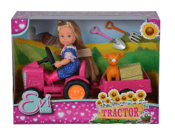Simba 105733518 - Evi Love Tractor, Puppe auf ihrem Traktor mit Anhänger, Tier, Heuballen, Schaufel und Mistgabel, 12cm, Für Kinder ab 3 Jahren geeignet