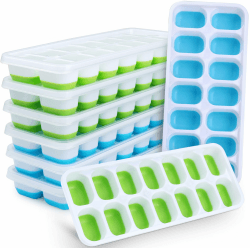 Silikon Eiswürfelform mit Deckel BPA Frei, JRISBO 8 Pack Eiswürfelbehälter Stapelbar & LFGB-Zertifiziert, Sichere Gesunde Eiswürfel Form für Babybrei Cocktail Whiskey Kaffee 4 Blau + 4 Grün
