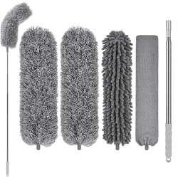 Staubwedel Teleskop Waschbar 4er Set Mikrofaser Köpfe– Staubwedel Lang Ausziehbar Bis 2.5M – Staubwischer Biegbar Mit Teleskopstange Staubbesen Mühelos Staub und Spinnweben(staubwedel teleskop)