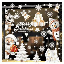 Fensterbilder Weihnachten,Fensterdeko Weihnachten mit 3D Weihnachtsmann, Rentiere, Glocken Schneeflocken Häuser,Groß Fensteraufkleber Weihnachtsdeko,Fenstersticker für Winter Fenster Weihnachts Deko Weiß 3d Weihnachten