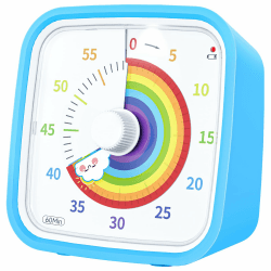 Yunbaoit Visueller Timer mit Schutzhülle, Regenbogen-Scheibe 60-Minuten-Countdown-Timer für Kinder und Erwachsene, leises Time Management-Werkzeug(Blau Regenbogen)
