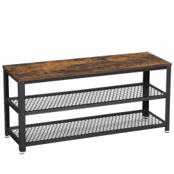 VASAGLE Schuhbank, Schuhregal mit 2 Gitterablagen, Aufbewahrung für Schuhe, 30 x 100 x 45 cm, für Eingangsbereich, Flur, Wohnzimmer, Metallgestell, Industrie-Design, vintagebraun-schwarz LBS078B01 100B cm Vintagebraun + Schwarz