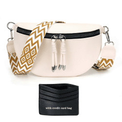 Atgbiem Umhängetasche Damen Bauchtasche Damen Stylisch Crossbody Bag Damen Breiter Gurt Dunkelgrau mit Kreditkartenhalter A-weiß