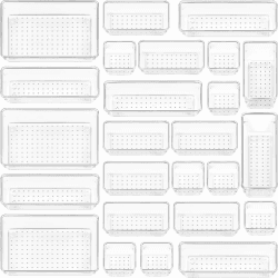 Vtopmart 25 Stücke Schubladen Organizer mit 4 Größen, Schubladen Ordnungssystem, Schminktisch Organizer Einsetzbar für Makeup, Küchen, Bad, Büro Transparent