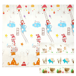 CCLIFE Krabbelmatte Baby Spielmatte Kinder 196x176x1cm Faltbar Spielteppich Spielunterlage Groß Rutschfest Beidseitig Tragbar Wasserdicht Innen Außen Bunt Fröhlicher Wald & Tierstadt