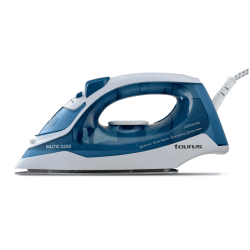 Taurus Baltic 2200 Bügeleisen, 2200 W, Silbersohle, hohe Gleitfähigkeit, Dampfstoß von 110 g/min, aufklappbares Kabel, Antikalk-System, Elektronisch blau/weiß 2.200 W