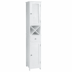 VASAGLE Badezimmerschrank, Aufbewahrungsschrank, Hochschrank, mit Flügeltüren, Schublade, abnehmbare Halterung in X-Form, 32 x 30 x 170 cm, skandinavischer Stil, weiß, BBC69WT