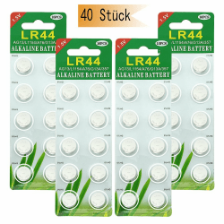 GutAlkaLi 40 Stück AG13 LR44 1.5V Alkaline Knopfzelle Batterien Ohne Quecksilber (357/357A/L1154/A76/GPA76) LR44-40 Stück