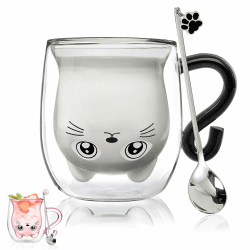 Geschenke für Frauen Geburtstag Katze Doppelwandige Kaffeegläser,Katzentasse,Geschenk für Mama,Papa,Lehrer,Freundin,Geschenkidee,Geschenk zum Muttertag,Vatertag,Valentinstag,Halloween Schwarze Katze