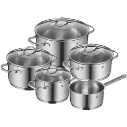 WMF Provence Plus Topfset Induktion 5-teilig, Kochtopf Set mit Glasdeckel, Cromargan Edelstahl poliert, Töpfe Set unbeschichtet Provence Plus Topfset 5-teilig