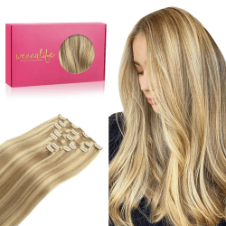 WENNALIFE Clip in Extensions Echthaar, 35cm 14 Zoll 120g 7pcs Hellblond Highlights Goldblond Hair Extensions Remy in Haarverlängerung Natürliche 35cm-120g #16/22 Hellblond Highlights Goldblond