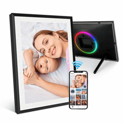 WiFi Digitaler Bilderrahmen mit LED-Licht 10,1 Zoll,32GB Speicher,1280x800 HD IPS Touchscreen Foto Rahmen,Automatische Rotation,Wandmontagefähig,Teile Momente sofort 10.1 inch LED