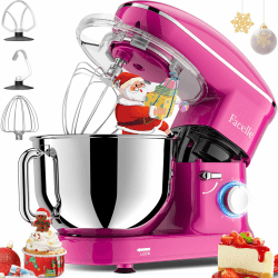 Küchenmaschine,Facelle Knetmaschine 1500W, Teigmaschine Rührmaschine mit 6,2 L Edelstahl Schüssel 6 Geschwindigkeiten Geräuscharme Teigknetmaschine inkl Rührbesen, Knethaken, Schläger und Spritzschutz Lila