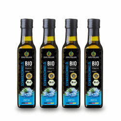 Kräuterland Bio Schwarzkümmelöl 4x250ml (1Liter), gefiltert, schonend kaltgepresst, vegan - reich an Thymoquinone - Frischegarantie: täglich mühlenfrisch direkt von unserer hessischen Ölmühle 250 ml (4er Pack)