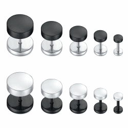 LAURITAMI 5 Pairs 16G Edelstahl Ohrstecker Stud Set Creolen Tunnel Ohrringe Fake Ears Plugs Schwarz Silber Schraube Helix Tragus Piercing 4-12mm 5 Paar Silber+schwarz